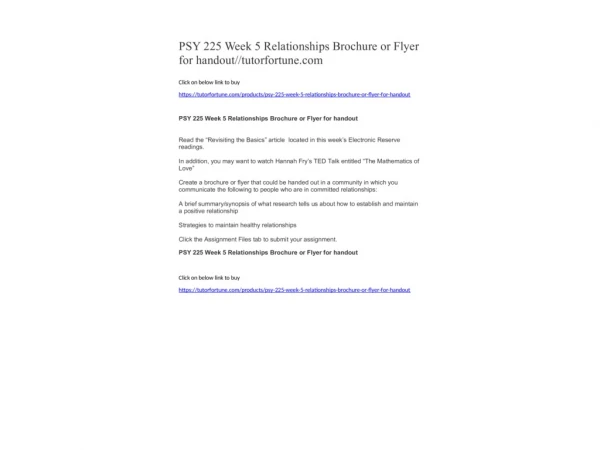 PSY 225 Week 5 Relationships Brochure or Flyer for handout//tutorfortune.com