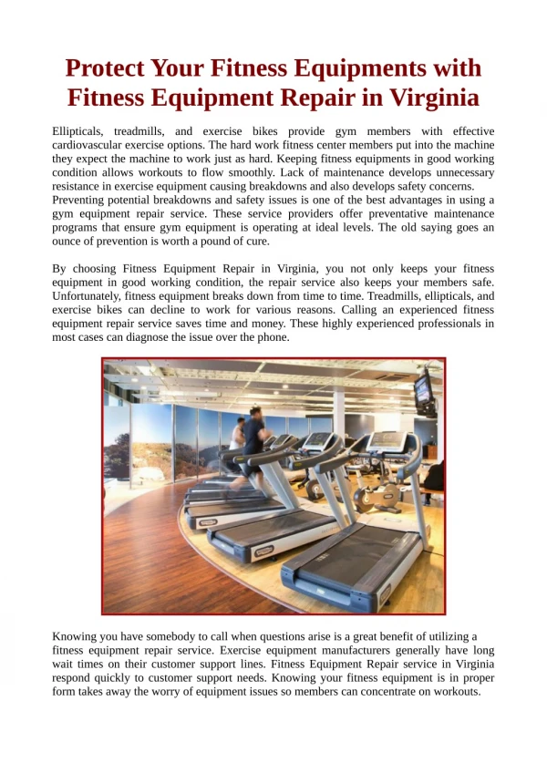 Find Out All Types of Fitness Equipment Repair In Virginia