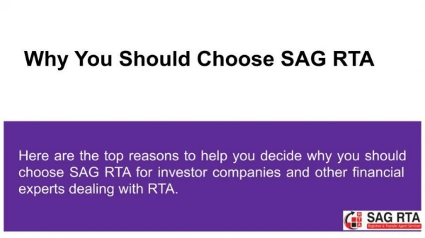 Why Should Do You Select SAG RTA