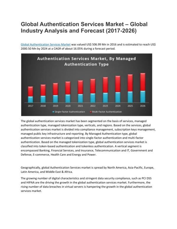 Global Authentication Services Market – Global Industry Analysis and Forecast (2017-2026)