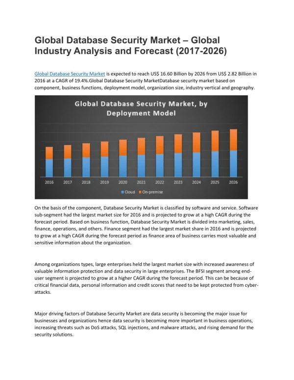 Global Database Security Market – Global Industry Analysis and Forecast (2017-2026)