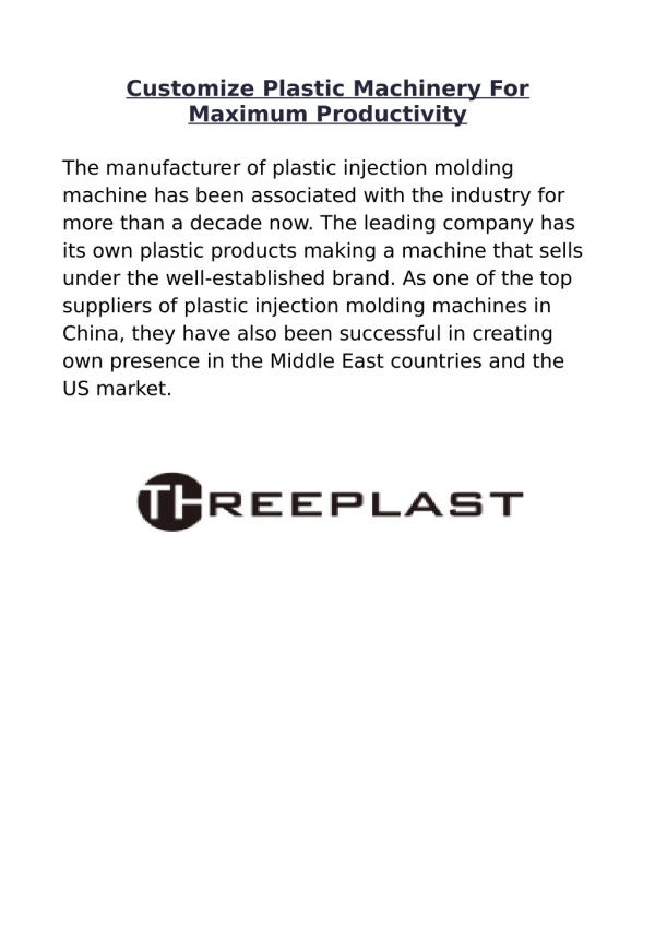 Customize Plastic Machinery For Maximum Productivity