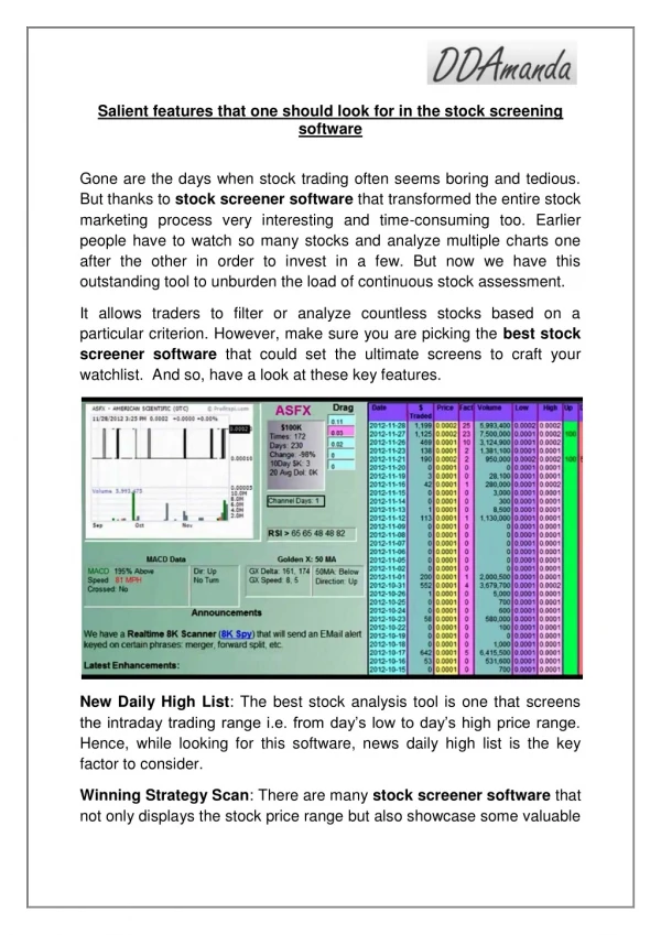 Salient features that one should look for in the stock screening software