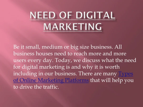 Need of Digital Marketing | Benefits of Online Marketing