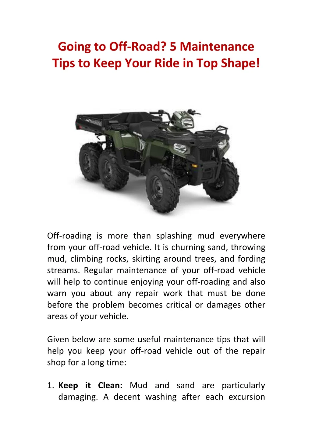 going to off road 5 maintenance tips to keep your