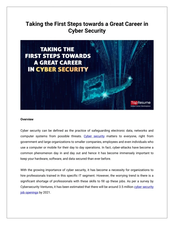 Taking the First Steps towards a Great Career in Cyber Security
