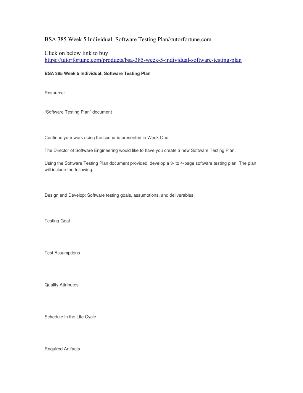 bsa 385 week 5 individual software testing plan