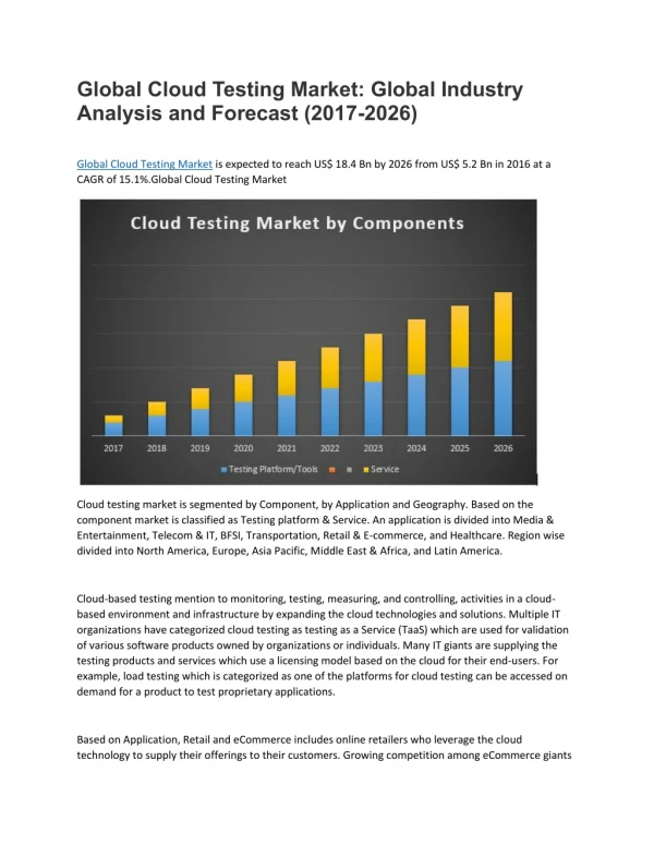 Global Cloud Testing Market: Global Industry Analysis and Forecast (2017-2026)