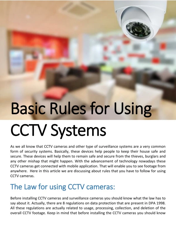 Basic Rules for Using CCTV Systems