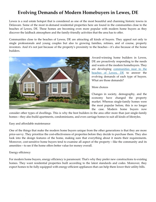 Evolving Demands of Modern Homebuyers in Lewes, DE