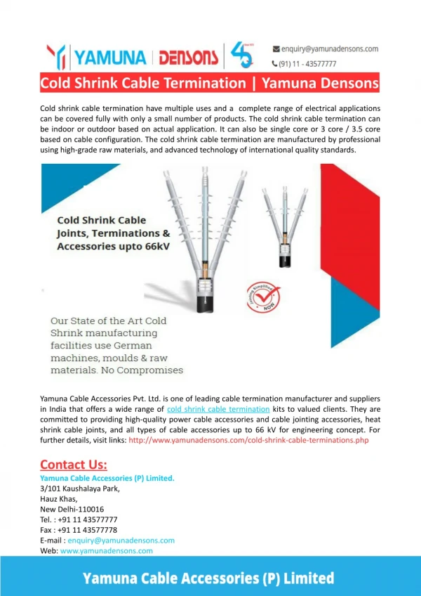 Cold Shrink Cable Termination-Yamuna Densons