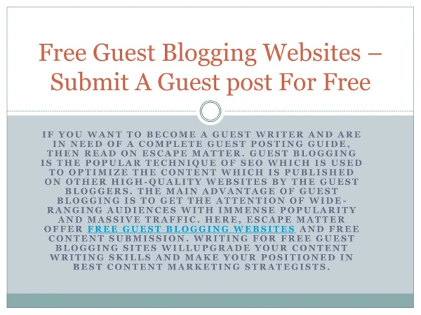 High-Quality Free Guest Blogging Websites – Escape Matter
