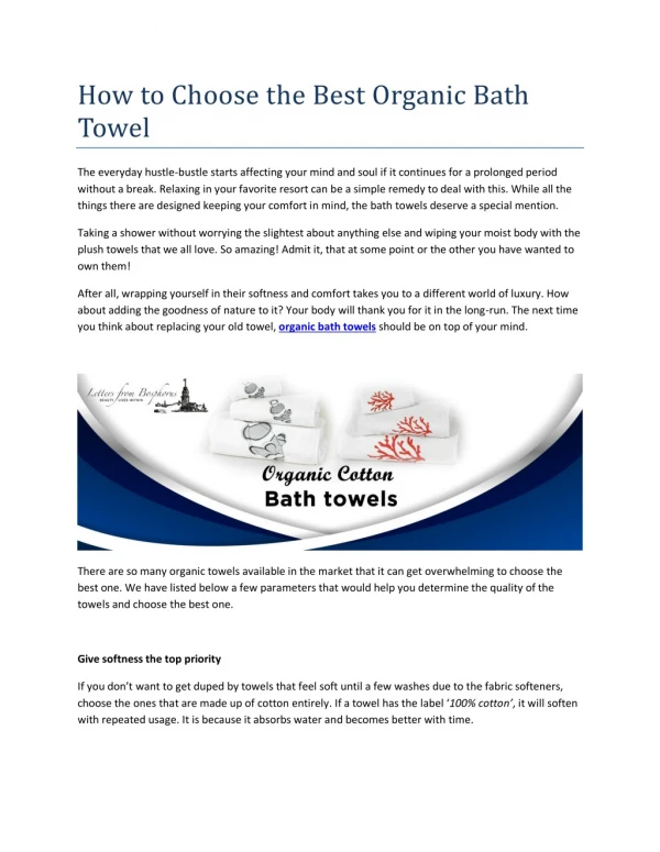 How to Choose the Best Organic Bath Towel
