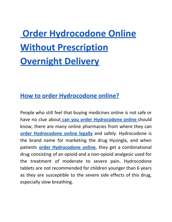 Order Hydrocodone Online Without Prescription Overnight Delivery