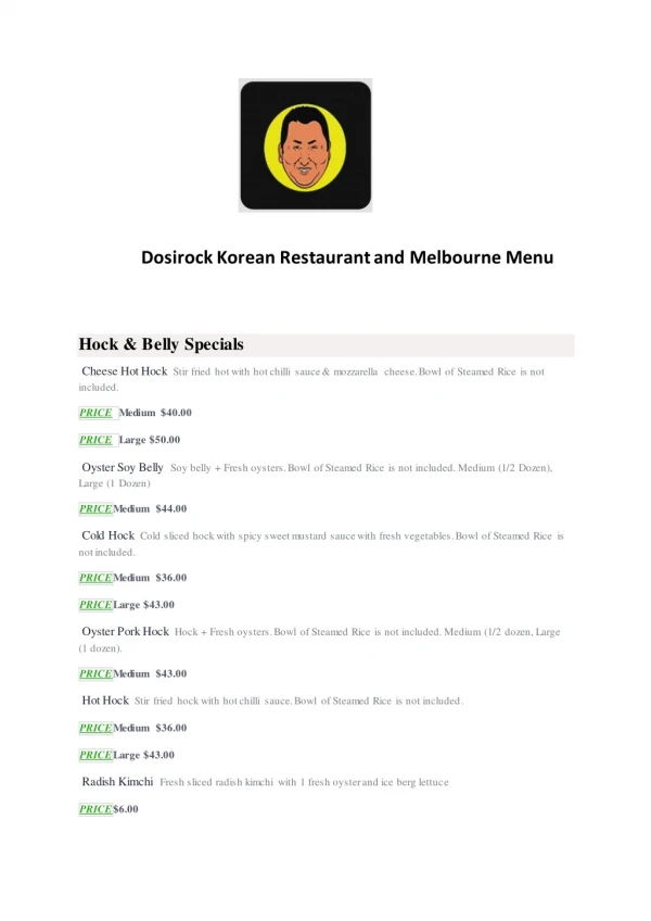 15% Off - Dosirock Korean Restaurant and Bar-Melbourne - Order Food Online