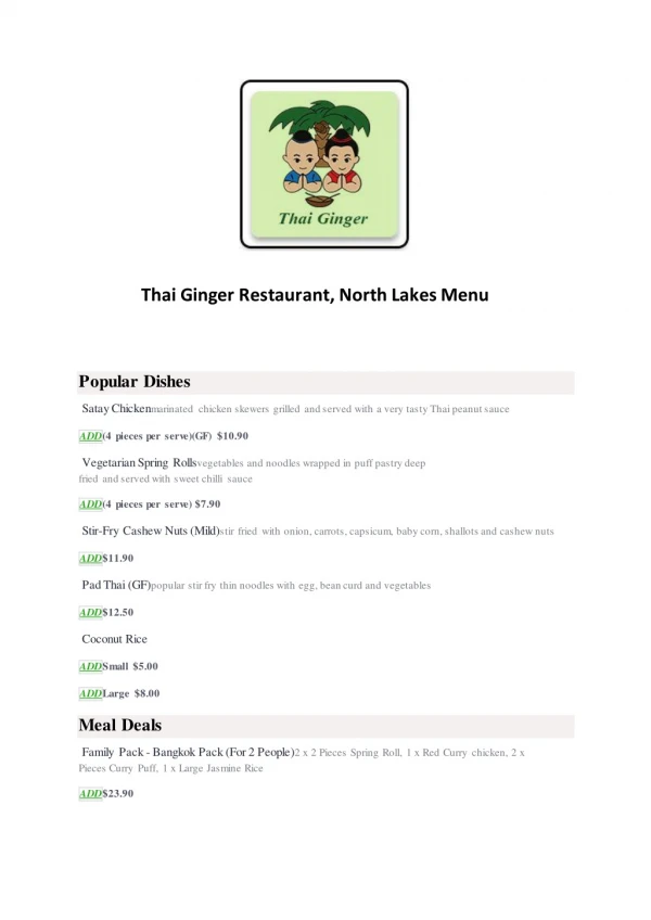 25% Off -Thai Ginger Restaurant-North Lakes - Order Food Online