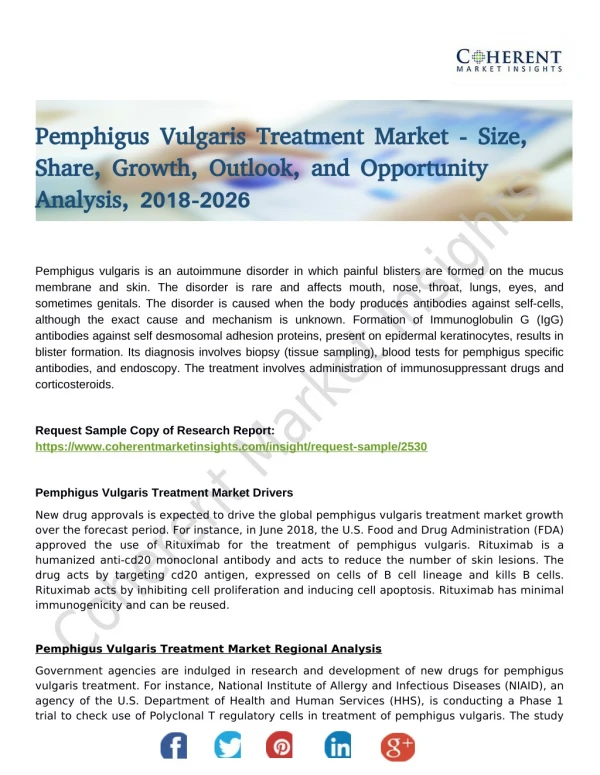 Pemphigus Vulgaris Treatment Market Research Scope Industry Chain Analysis & Opportunities 2018 to 2026