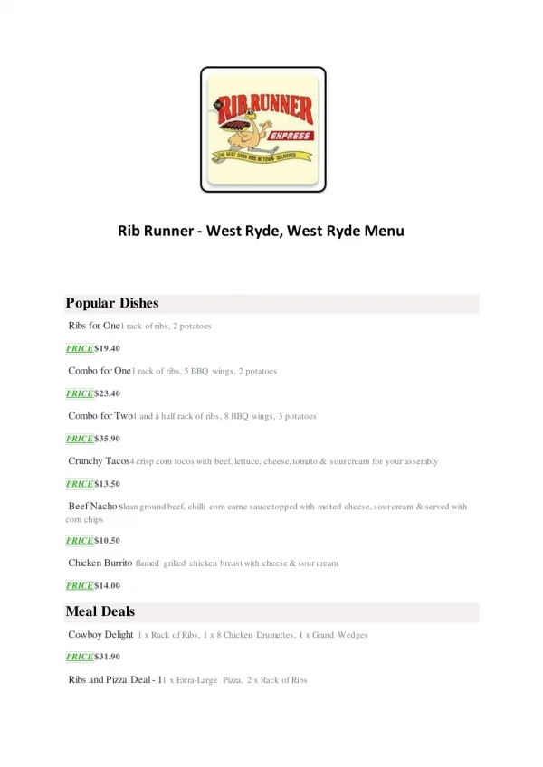 15% Off - Rib Runner - West Ryde-West Ryde - Order Food Online