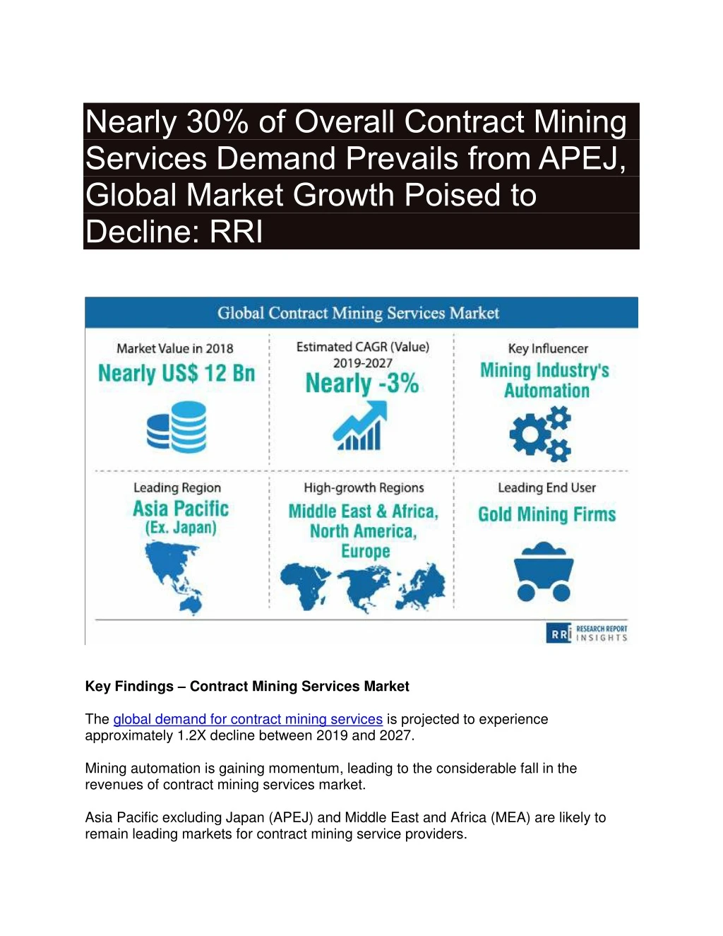 nearly 30 of overall contract mining services