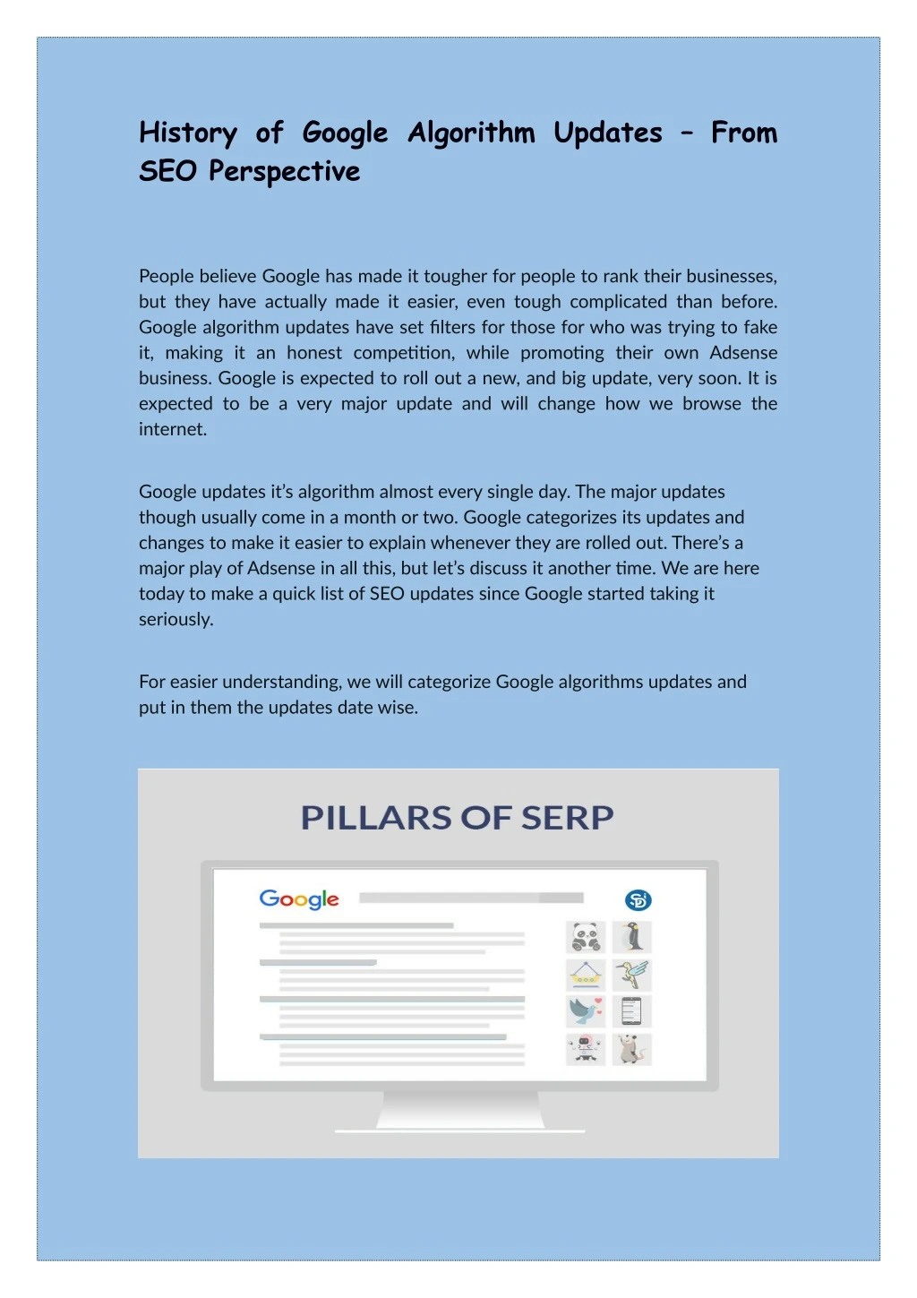 history of google algorithm updates from