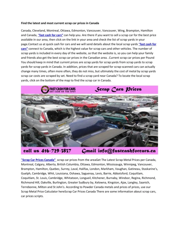 Find the latest and most current scrap car prices in Canada