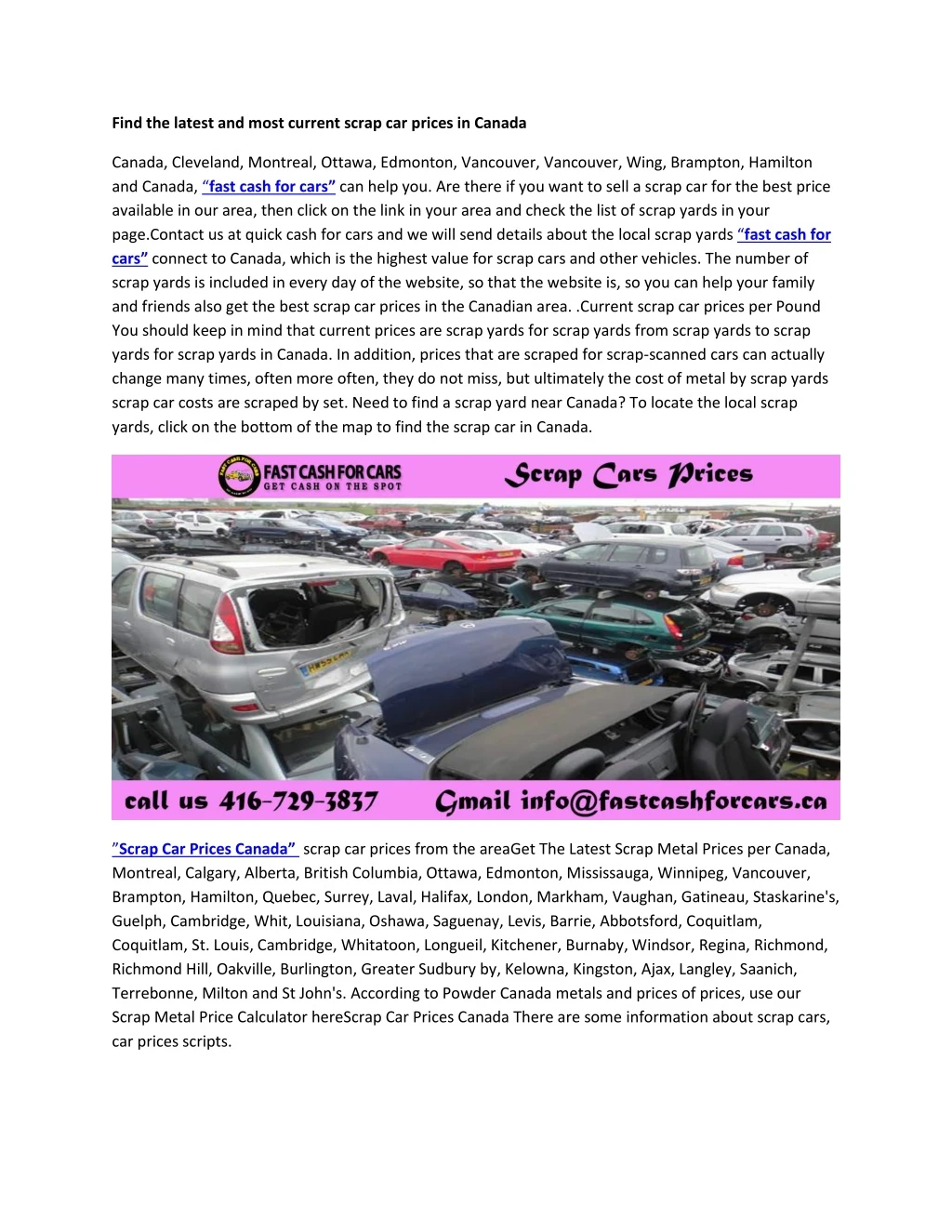 find the latest and most current scrap car prices