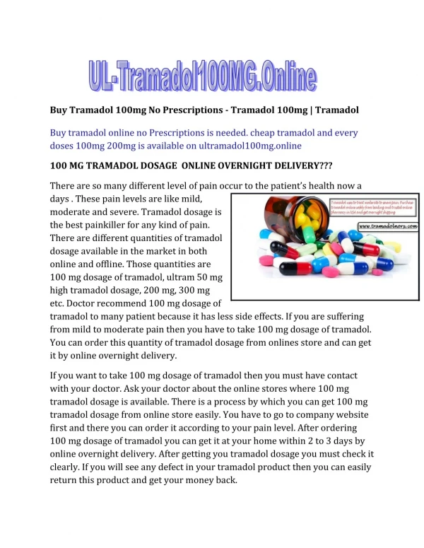 Buy Tramadol 100mg No Prescriptions - Tramadol 100mg | Tramadol