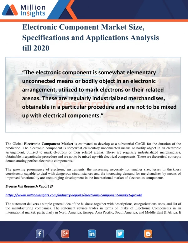 Electronic Component Market Size, Specifications and Applications Analysis till 2020