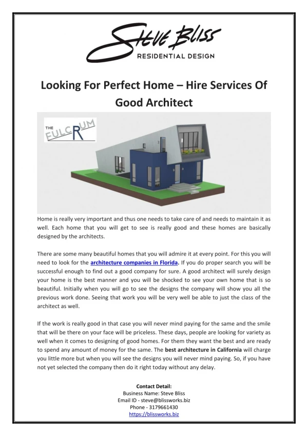 Looking For Perfect Home – Hire Services Of Good Architect