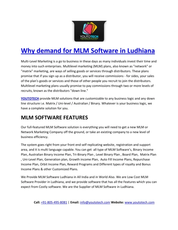 Why demand for MLM Software in Ludhiana YOUTOTECH Web Mobile Development