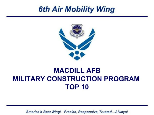 MACDILL AFB MILITARY CONSTRUCTION PROGRAM TOP 10