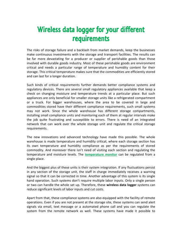 Wireless data logger for your different requirements