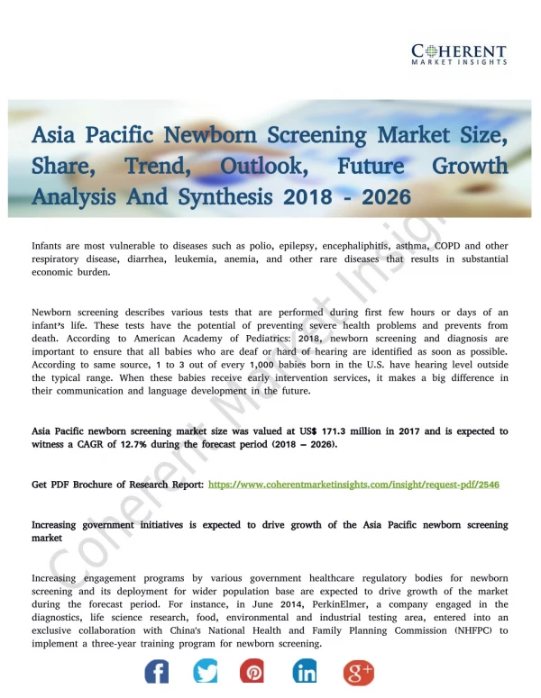 Asia Pacific Newborn Screening Market is Progressing Towards a Strong Growth By 2026