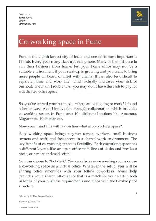 Coworking space in magarpatta|Avaiil