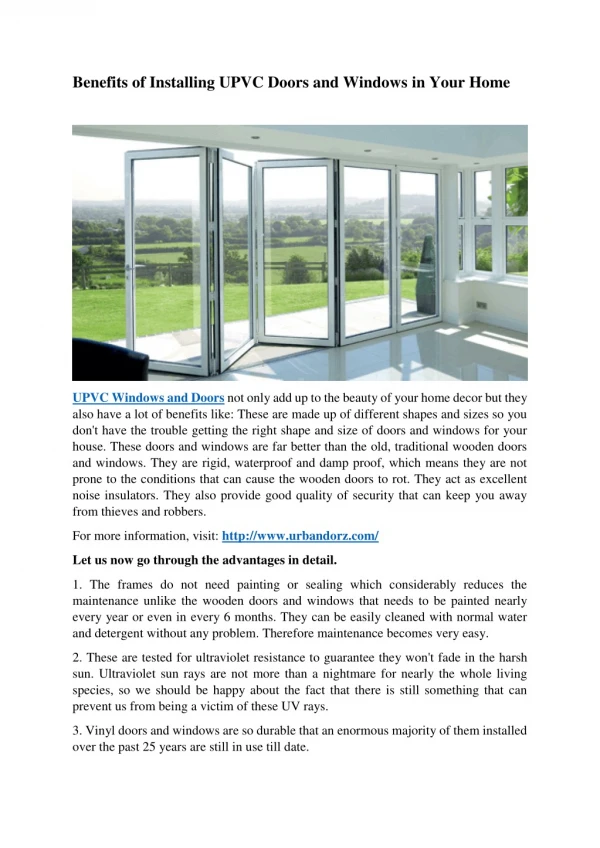 Benefits Of Installing UPVC Doors and Windows In Your Home