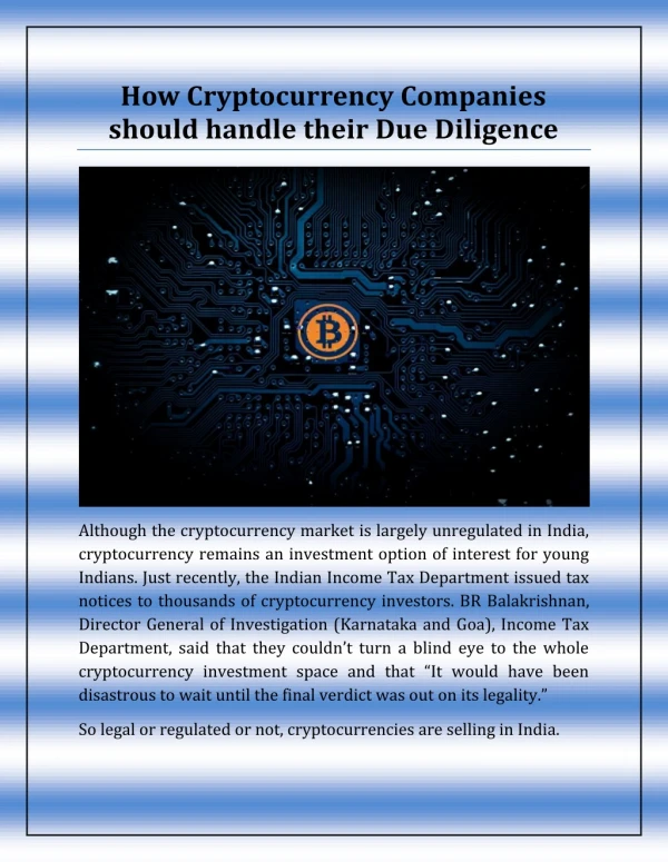 How Cryptocurrency Companies should handle their Due Diligence