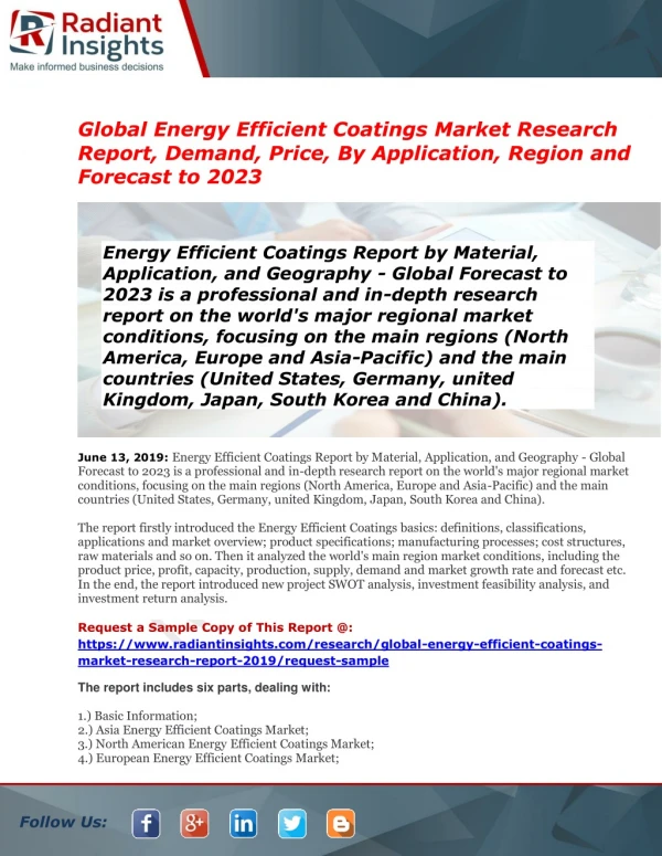 Energy Efficient Coatings Market : Future Demand, Market Analysis & Outlook 2019 to 2023