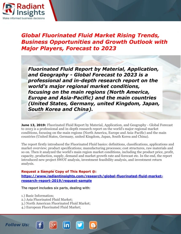 Global Fluorinated Fluid Market Size, Share, Growth and Forecast 2019 to 2023