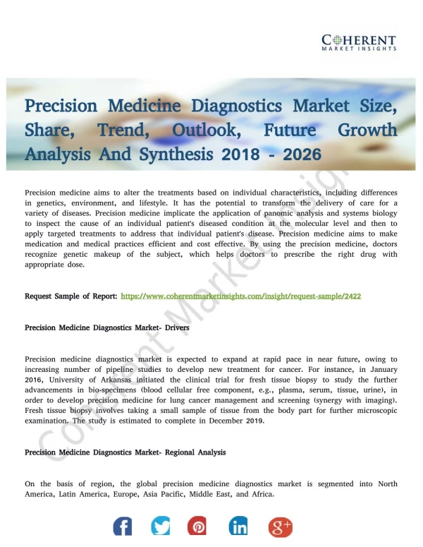 Precision Medicine Diagnostics Market Share to See Modest Growth Through 2026