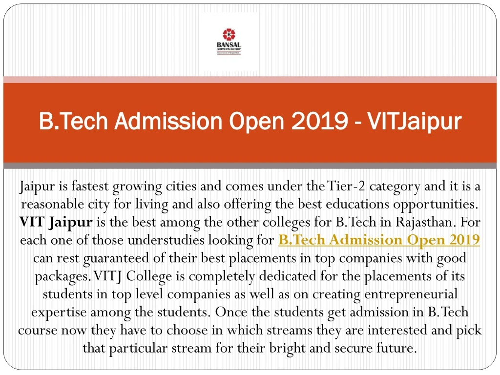 b tech admission open 2019 vitjaipur