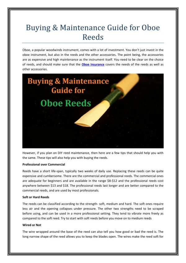 Buying & Maintenance Guide for Oboe Reeds