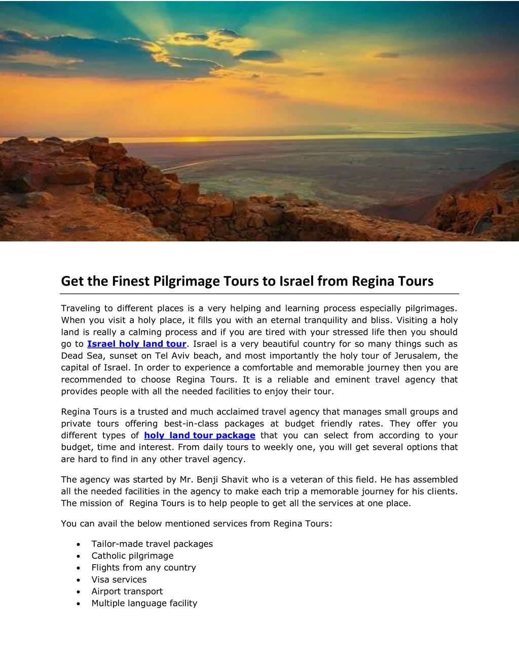 get the finest pilgrimage tours to israel from