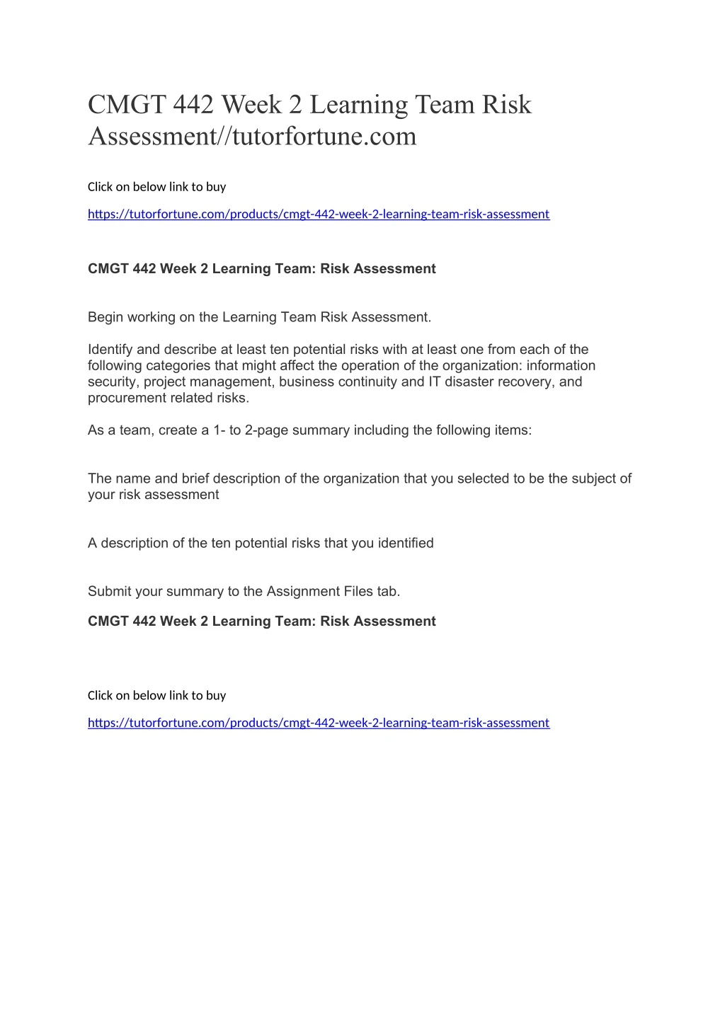 cmgt 442 week 2 learning team risk assessment