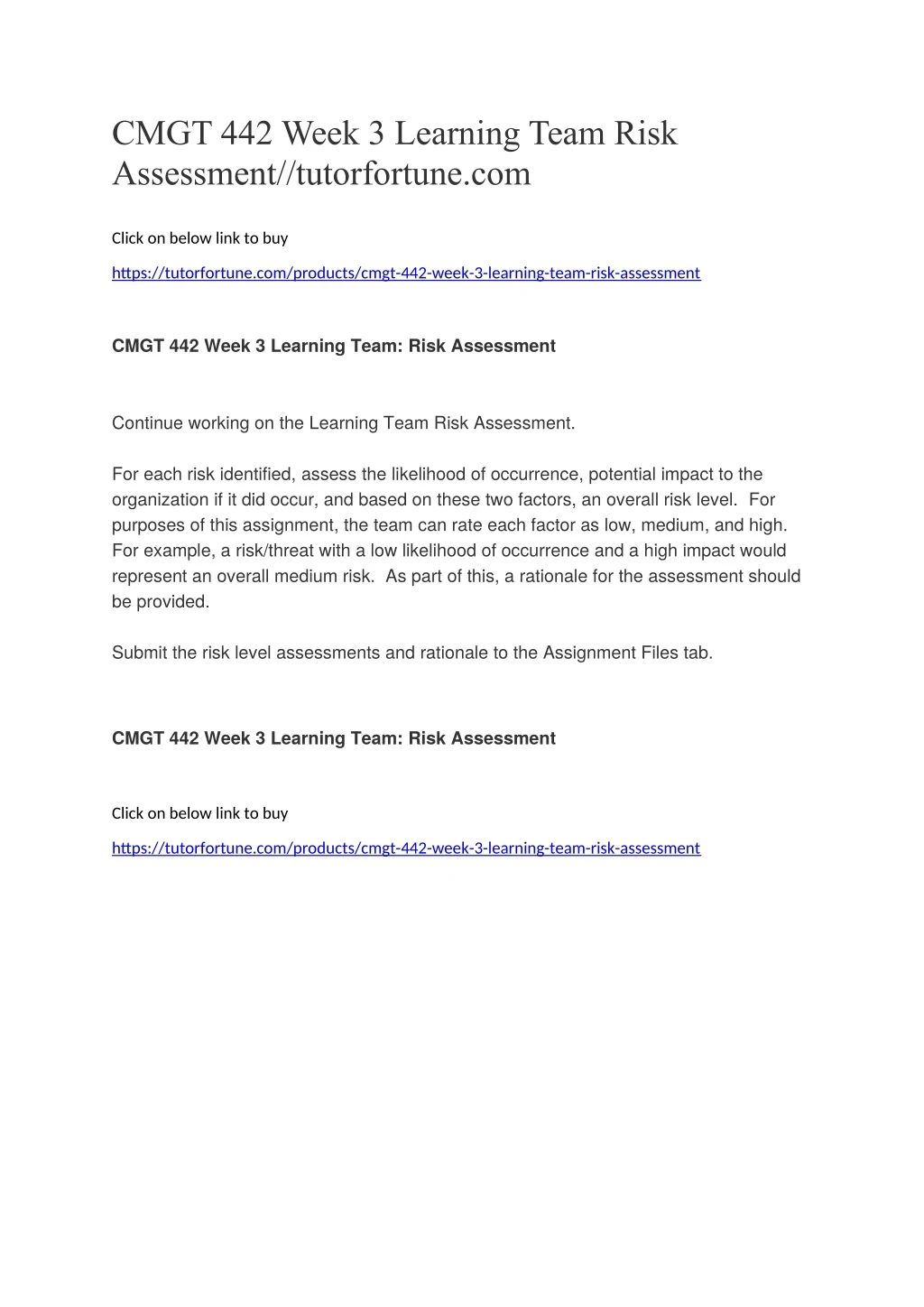 cmgt 442 week 3 learning team risk assessment