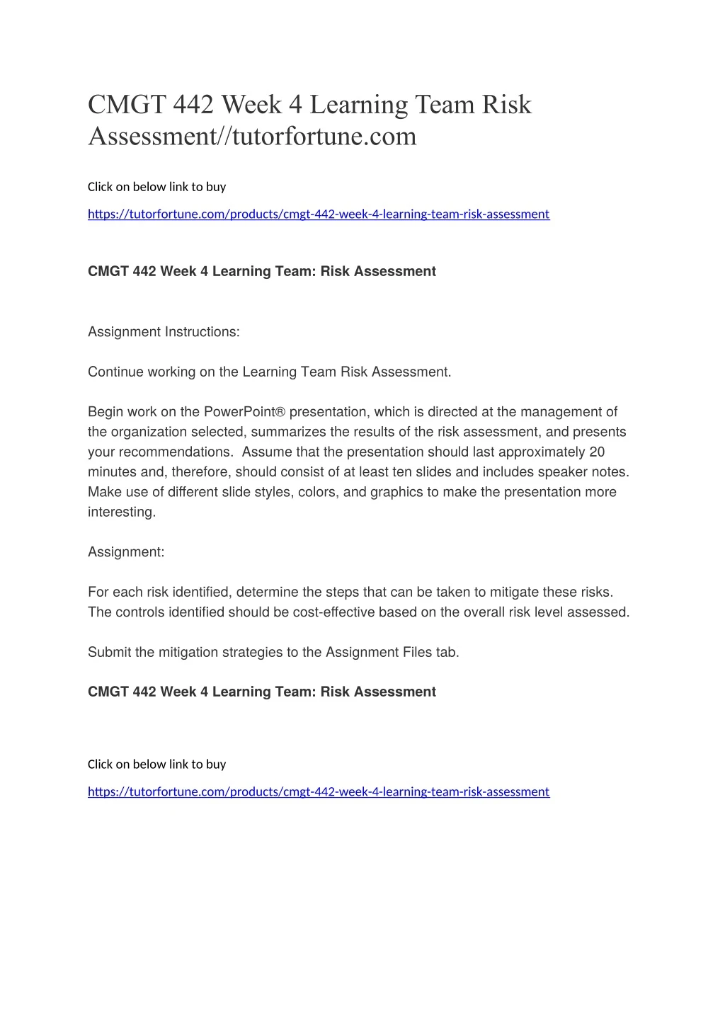 cmgt 442 week 4 learning team risk assessment