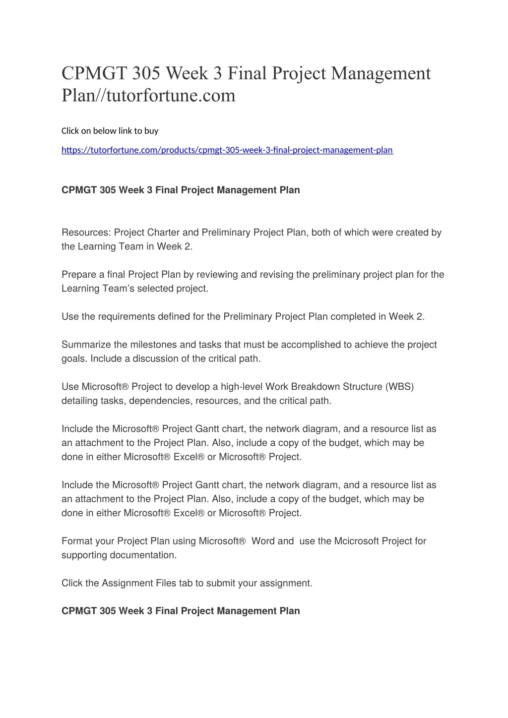 cpmgt 305 week 3 final project management plan