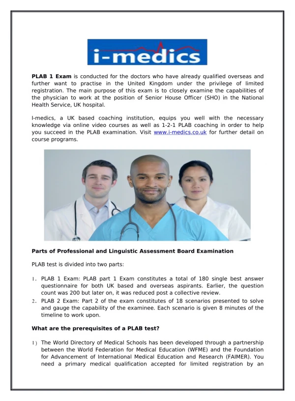 PLAB 1 Exam | Inspire Medics