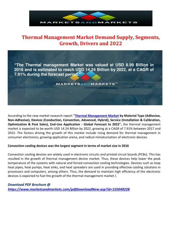 Thermal Management Market Demand Supply, Segments, Growth, Drivers and 2022