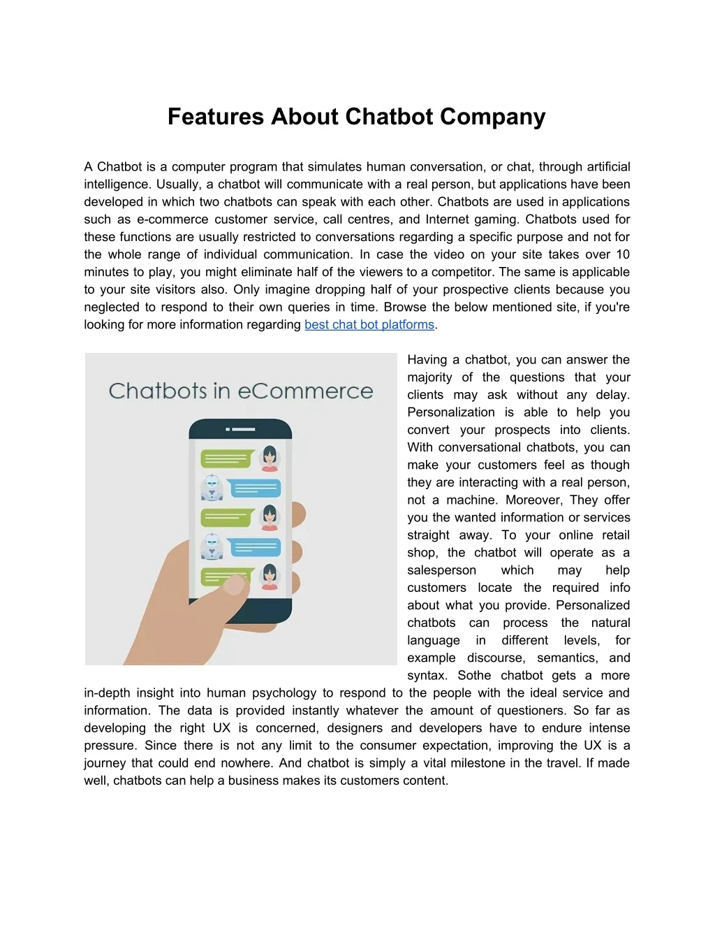 features about chatbot company