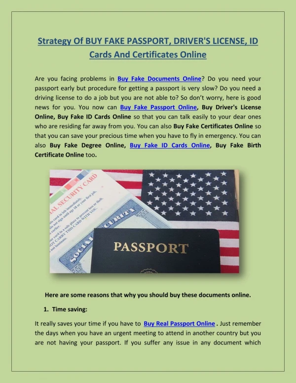 Strategy Of BUY FAKE PASSPORT, DRIVER'S LICENSE, ID Cards And Certificates Online